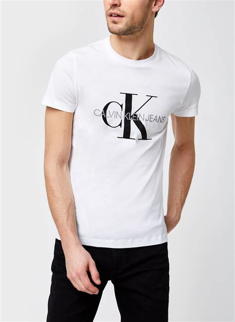 Calvin Klein Jeans T Shirt Iconic Monogram Ss Slim Blanc