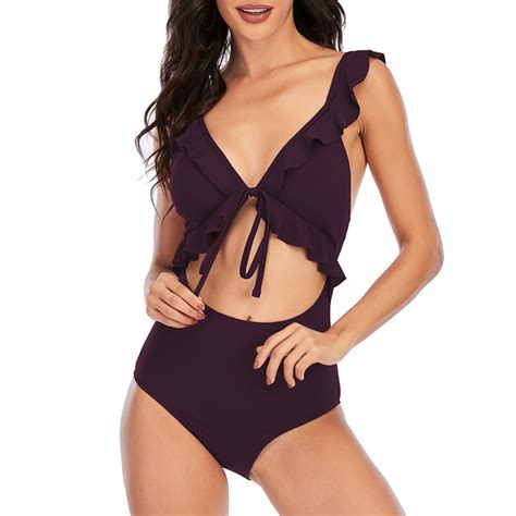 Zunfeo Women Swimsuit Clearance Sexy Bikini Set Solid Cutout Swimsuit