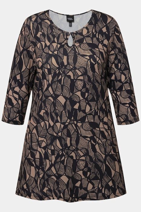 Matte Jersey Keyhole Graphic Print Swing Tunic Sand Ulla Popken