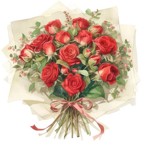 Elegant Watercolor Red Rose Bouquet Premium Ai Generated Image