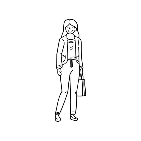 Isolate Black And White Illustration Of Businesswoman Character On