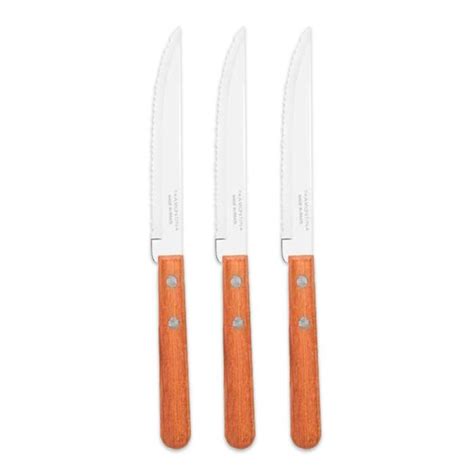 CUCHILLO DE MESA PARA ASADO MANGO MADERA X3 TRAMONTINA