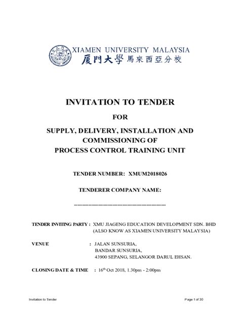 Fillable Online TENDER FOR THE SUPPLY DELIVERY INSTALLATION Fax