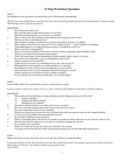 Step Worksheets Step Worksheet Examples