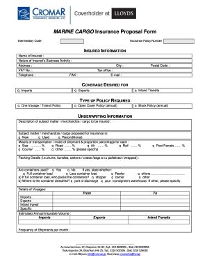 GR Cromar Marine Cargo Insurance Proposal Form Fill And Sign