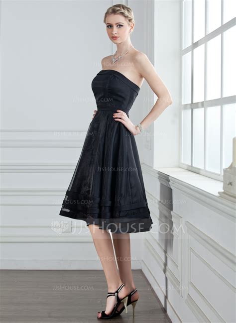 A Line Princess Strapless Knee Length Organza Bridesmaid Dress