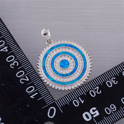 Large Circle Ocean Blue Fire Opal Cz Silver Jewelry Necklace Pendant Ebay