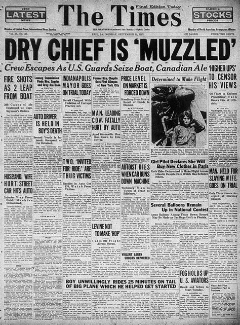 Sept 12 1927 Newspaper Cover Headlines Daily Newspaper