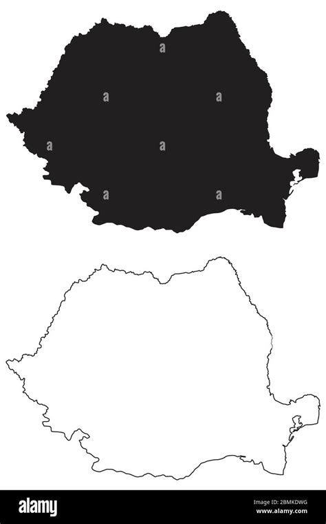 Mapa del país de Rumania Silueta y contorno negros aislados sobre