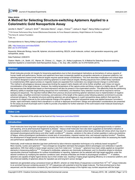 (PDF) A Method for Selecting Structure-switching Aptamers Applied to a ... 