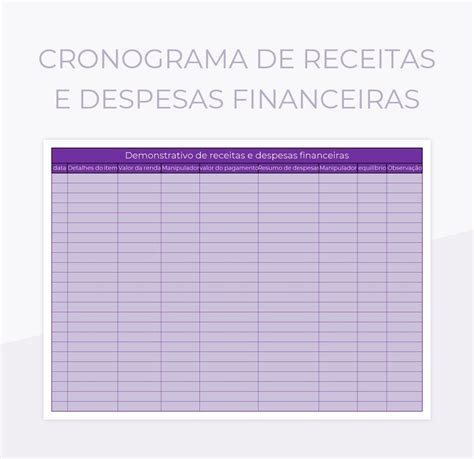 Planilhas Cronograma De Receitas E Despesas Financeiras Excel e Edição