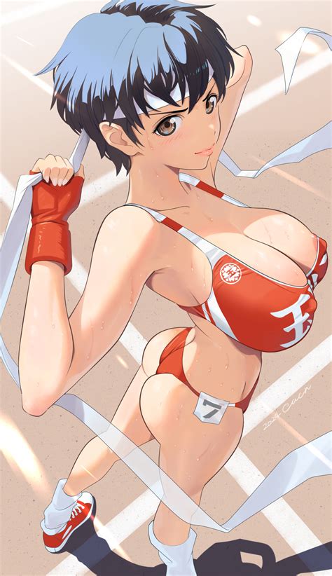 Cacn Kasugano Sakura Street Fighter Highres 1girl Areola Slip Ass Black Hair Blush