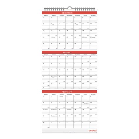 Three Month Wall Calendar Whiteblackred 12 X 27 2022 Round Eye