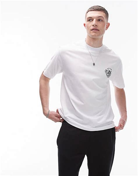 Topman Oversized Fit T Shirt With Skull And Words Embroidery In White