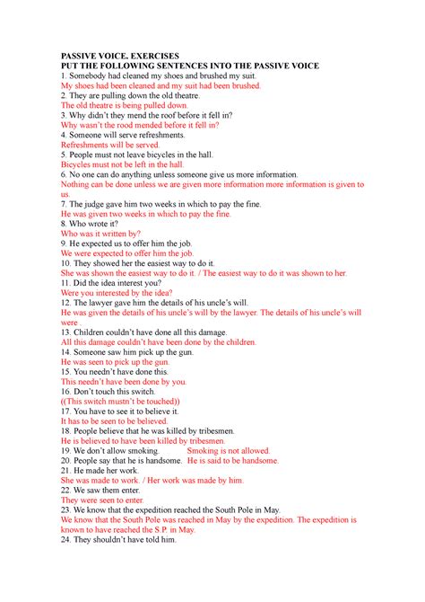 Passive Voice Exercises with answers - PASSIVE VOICE. EXERCISES PUT THE FOLLOWING SENTENCES INTO ...