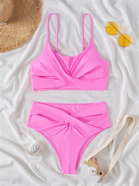 Twist Front High Waisted Bikini Swimsuit Shein Usa