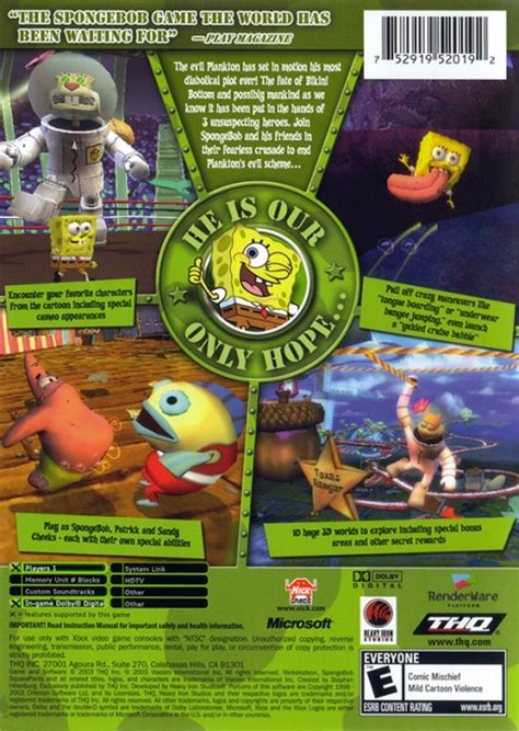 SpongeBob SquarePants Battle For Bikini Bottom Boxarts For Microsoft Xbox The Video Games Museum