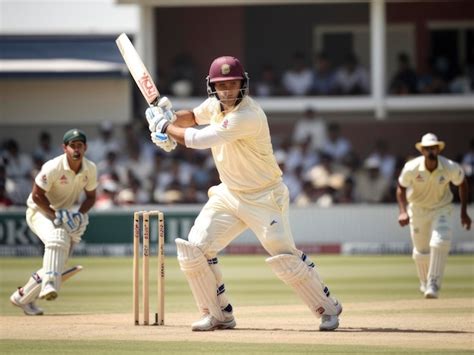 Premium Photo A Man In A White Uniform Playing A Game Of Cricket With