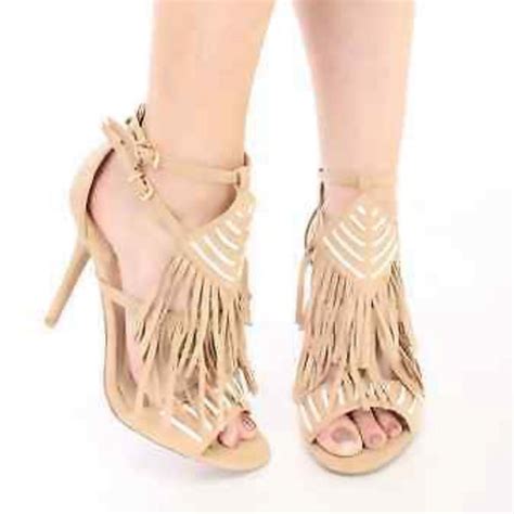 Wild Diva Shoes Open Toe Nude Strappy Boho Fringe Stiletto Heels Poshmark