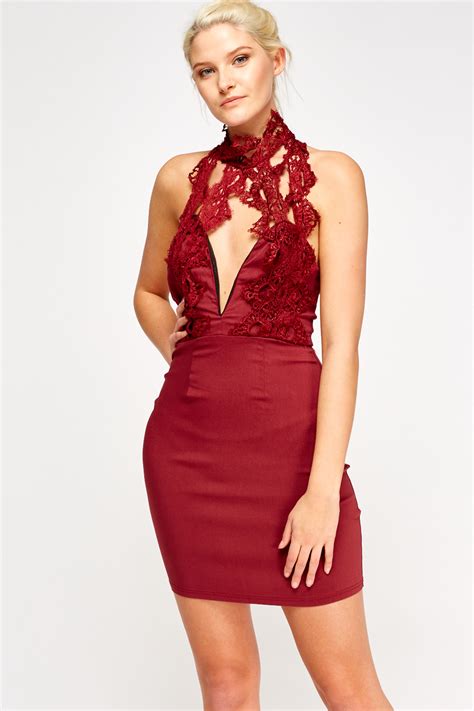 Lace Halter Neck Sweetheart Bodycon Dress Just 7