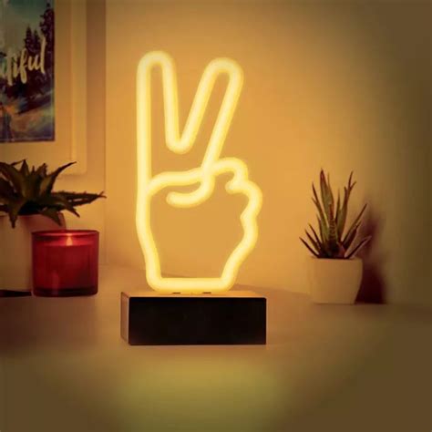 Mini LED Peace Sign Novelty Table Lamp White West Arrow Neon Room