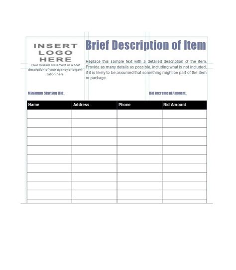 Bid Sheet Template Excel | HQ Template Documents