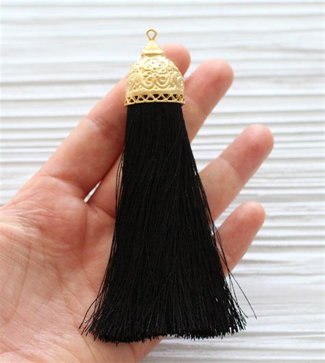 Extra Large Black Silk Tassel With Rustic Gold Tassel Cap Etsy