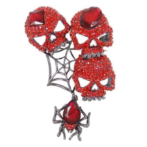 Ever Faith Cristal Halloween Crâne Araignée Broche Rouge Ton Noir