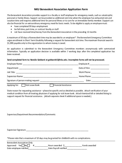 Fillable Online Inside Nku Nku Benevolent Association Application Form