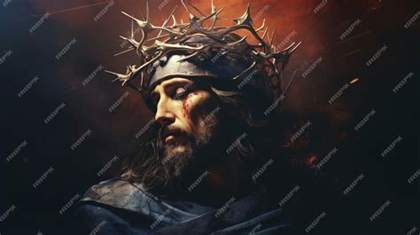 Jesus Christ Wearing Crown Of Thorns Passion Premium Ai Generated Image