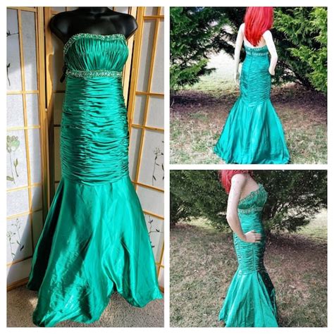 Vintage Emerald Green Mermaid Prom Dress Sequins Lo… Gem