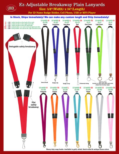 Colors Of Multiple Safety Breakaway Plain Id Holder Neck Lanyards