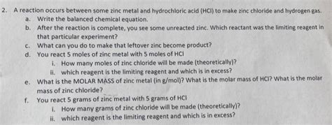 Solved A reaction occurs between some zinc metal and | Chegg.com