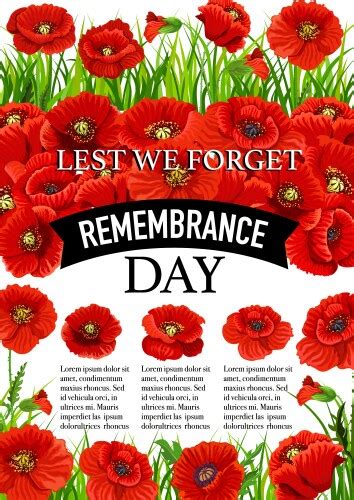 11 November Poppy Remembrance Day Card Royalty Free Vector