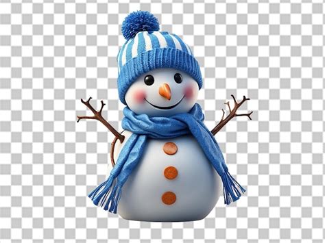 Premium Psd Cute Snowman In A Blue Scarf On A Transparent Background