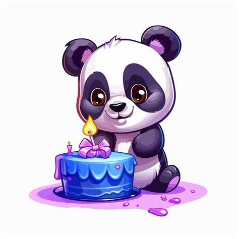 Premium Vector Cute Panda Holding Birthday Cake Vector Illustration