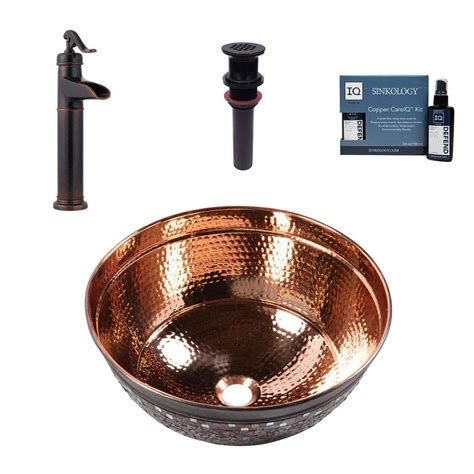 Sinkology Shockley 14 Gauge 16 In Copper Vessel Bath Sink In Naked Copper With Ashfield Vessel