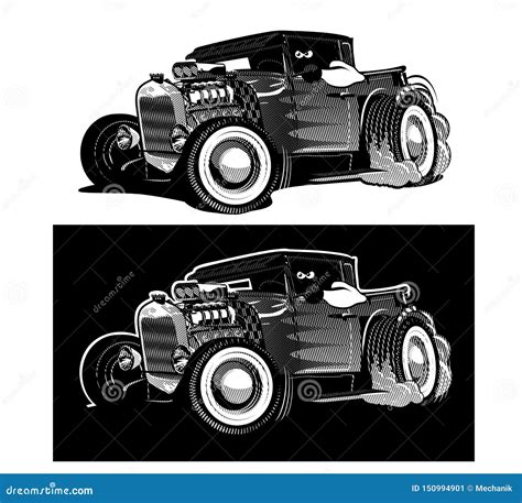 O Hot Rod Retro Dos Desenhos Animados Isolou Preto E Branco Ilustração do Vetor Ilustração de