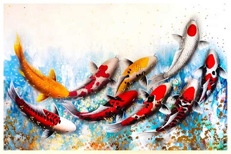 9 Koi Fish Artwork Feng Shui Painting For Wealth And Blessing