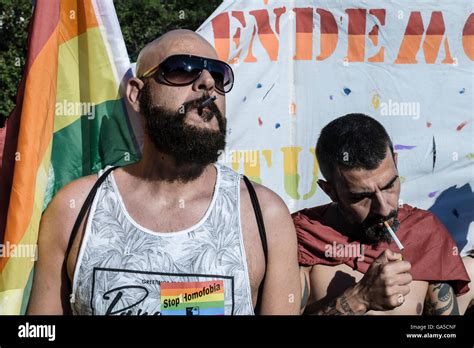 Madrid Spain Nd July A Men With Disguises In Paseo Del Prado During The Gay Pride