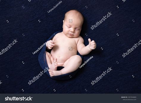 Naked Newborn Baby Sleeping Relaxed Slightly Stock Photo 1957094809