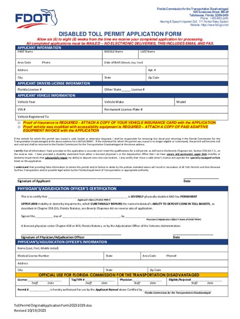 Fillable Online Dot State Fl Disabled Toll Permit Form Fill Out And