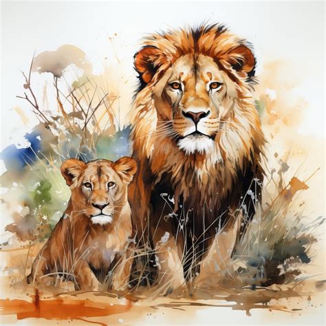 Premium Vector Watercolor Vector Serengeti Lions On White Background S