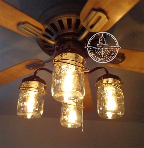 Rustic Mason Jar Ceiling Fan Light Kit Only With Vintage Pints