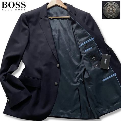 【未使用】新品タグ付き Xlサイズ ヒューゴボス テーラードジャケット Hugo Boss ブレザー紺ブレ 刻印銀ボタン 裏地総柄 イタリア