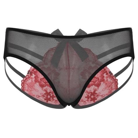 YOOJIA Slip Transparent Homme Floral Broderie Sissy Lingerie de Nuit Sous Vêtements Culotte