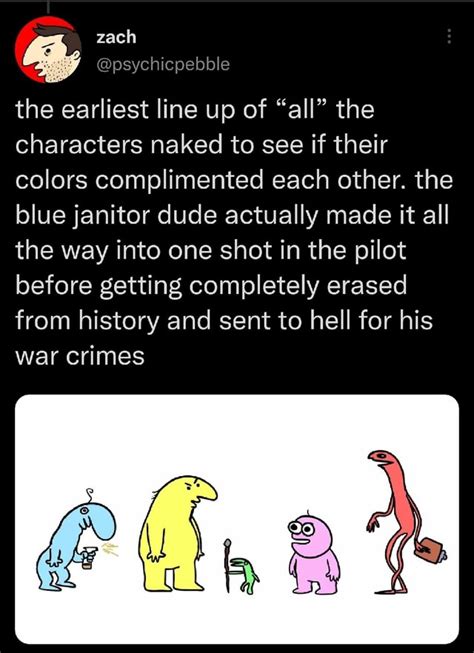 Zach The Earliest Line Up Of All The Characters Naked To See If Their