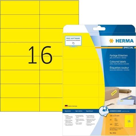 Herma 4551 Étiquettes résidus de couleur 105 x 37 mm vers DIN A4