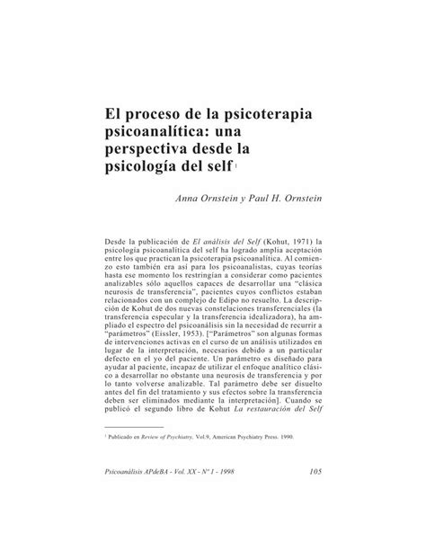 PDF El proceso de la psicoterapia psicoanalítica una PDF