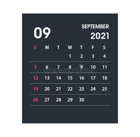 September 2021 Calendar Planner Design Template Stock Vector